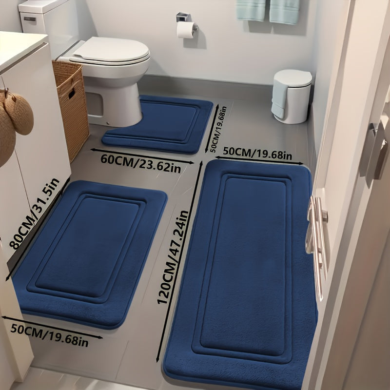 Bath Mat Set 3 Piece - Non-Slip Bathroom Rugs Super Absorbent Shower Mat, Thick Soft Bath Tub Floor Mat for Bathtub Shower Bathroom Heavy Foot Traffic, Modern Bathroom Decor Black Grey Beige Navy