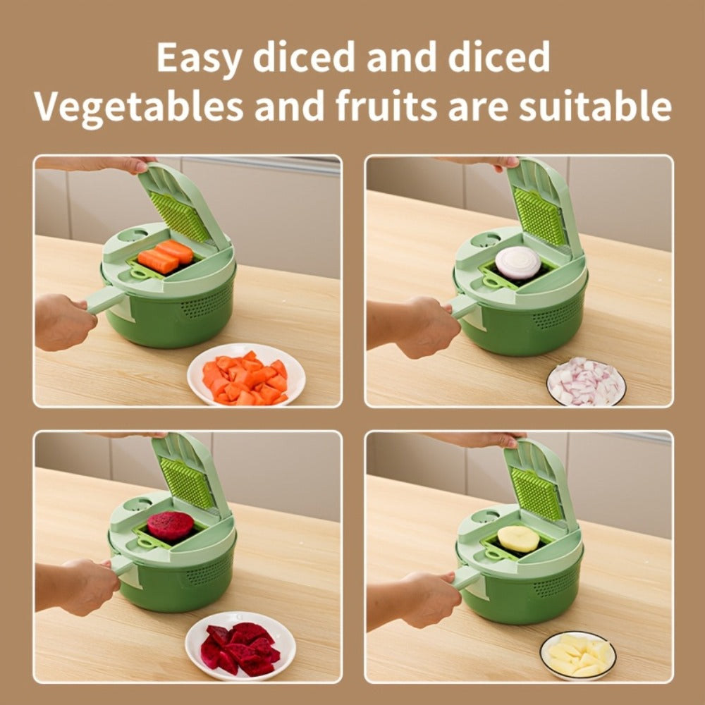 Vegetable Chopper 16-in-1 Heavy Duty Manual Food Processor with Container ¨C Onion Dicer, Potato Slicer, Garlic Mincer, Carrot Cutter, Multi-Function Kitchen Veggie Chopper for Tomato, Pepper, Cucumber