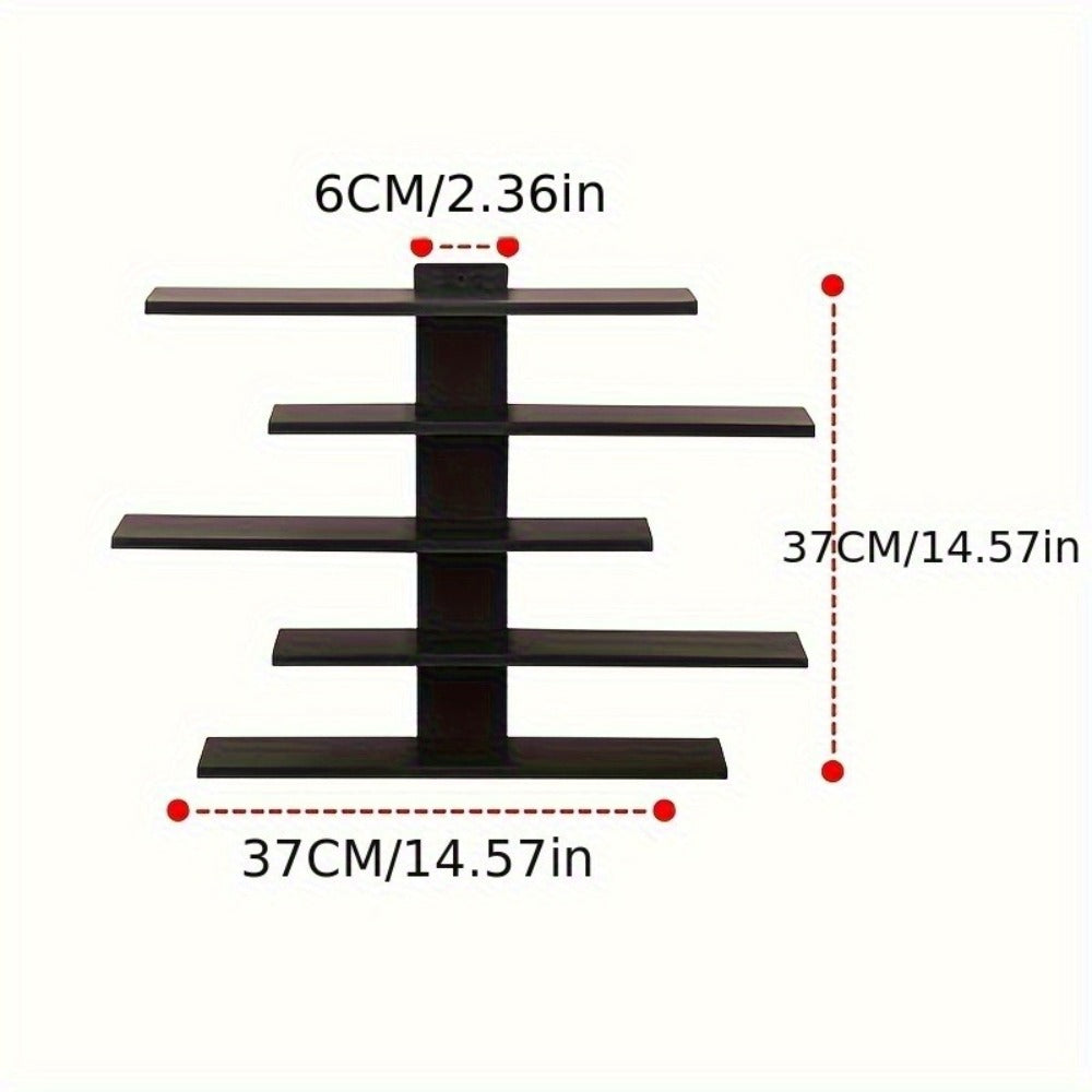 5-Tier Wall Mounted Floating Display Shelf Adjustable Fiberboard | Modern Decorative Storage Rack for Action Figures Building Blocks Collectibles Dolls Statues Home Office Shelving Unit Black White