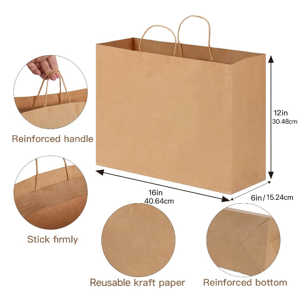 Shopping Bags with Handles 49pcs | 16x6x12 Inch Large Retail Gift Bags Bulk | Clothing Boutique Bags for Birthday, Wedding, Mother's Day, Teacher's Day, Anniversary, Craft Exhibition | White, Brown, Black