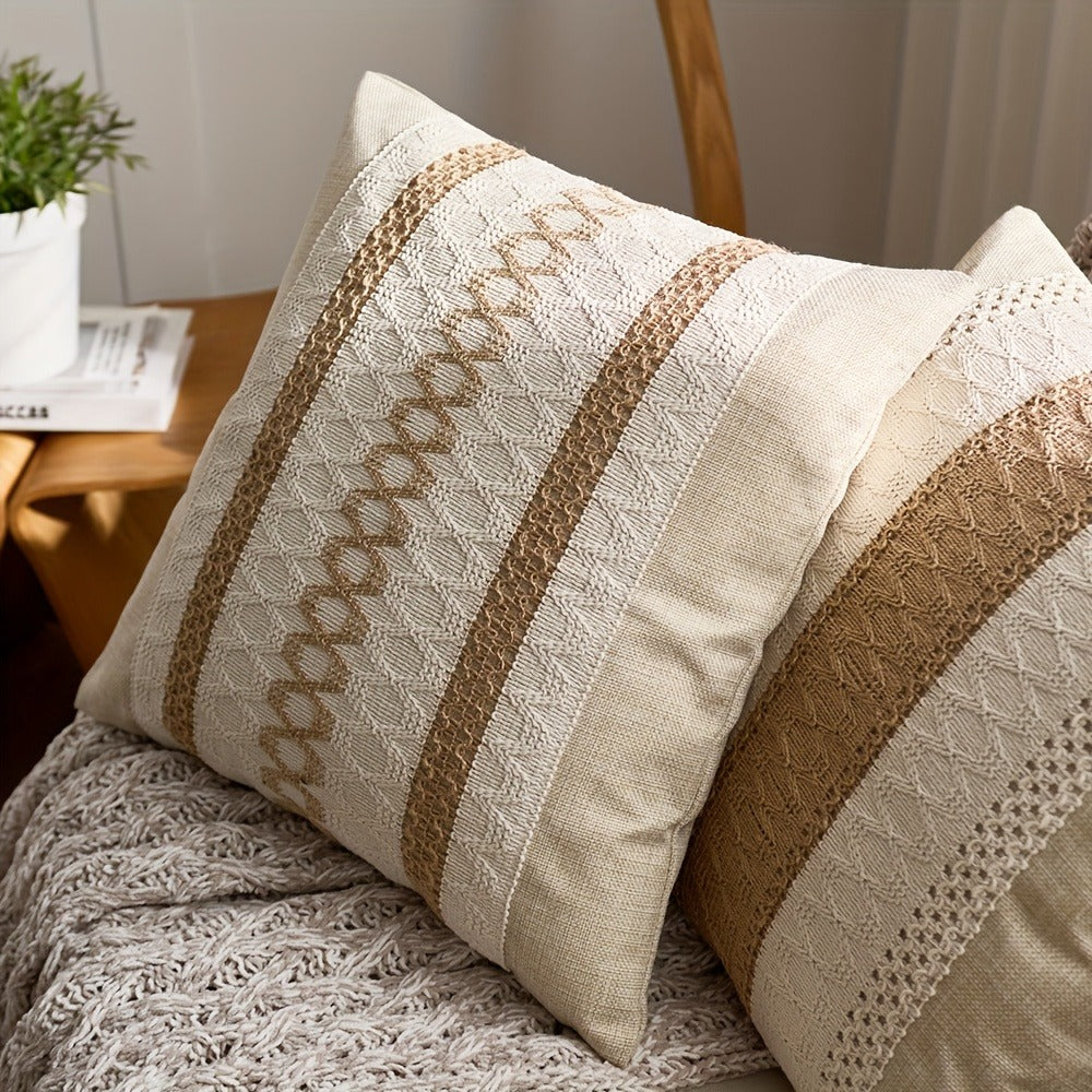 Throw Pillow Covers 2 Pack Boho Geometric Brown Beige 18x18 ¨C Bohemian Decorative Pillow Cases with Zipper Closure ¨C Soft Polyester Cushion Covers for Sofa Couch Bedroom Living Room Boho Home Decor