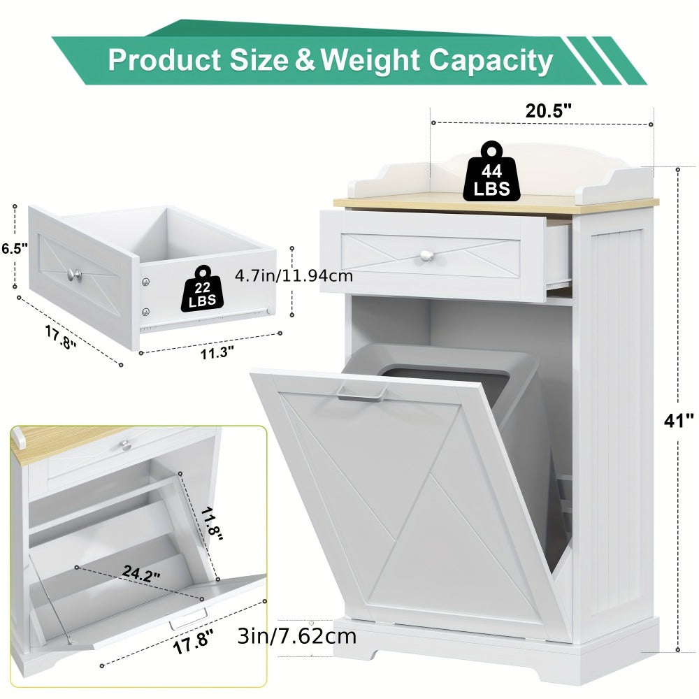 Tilt Out Trash Can Cabinet 12 Gallon Hidden Kitchen Trash Cabinet with Drawers, Pantry Storage, Laundry Hamper Cabinet