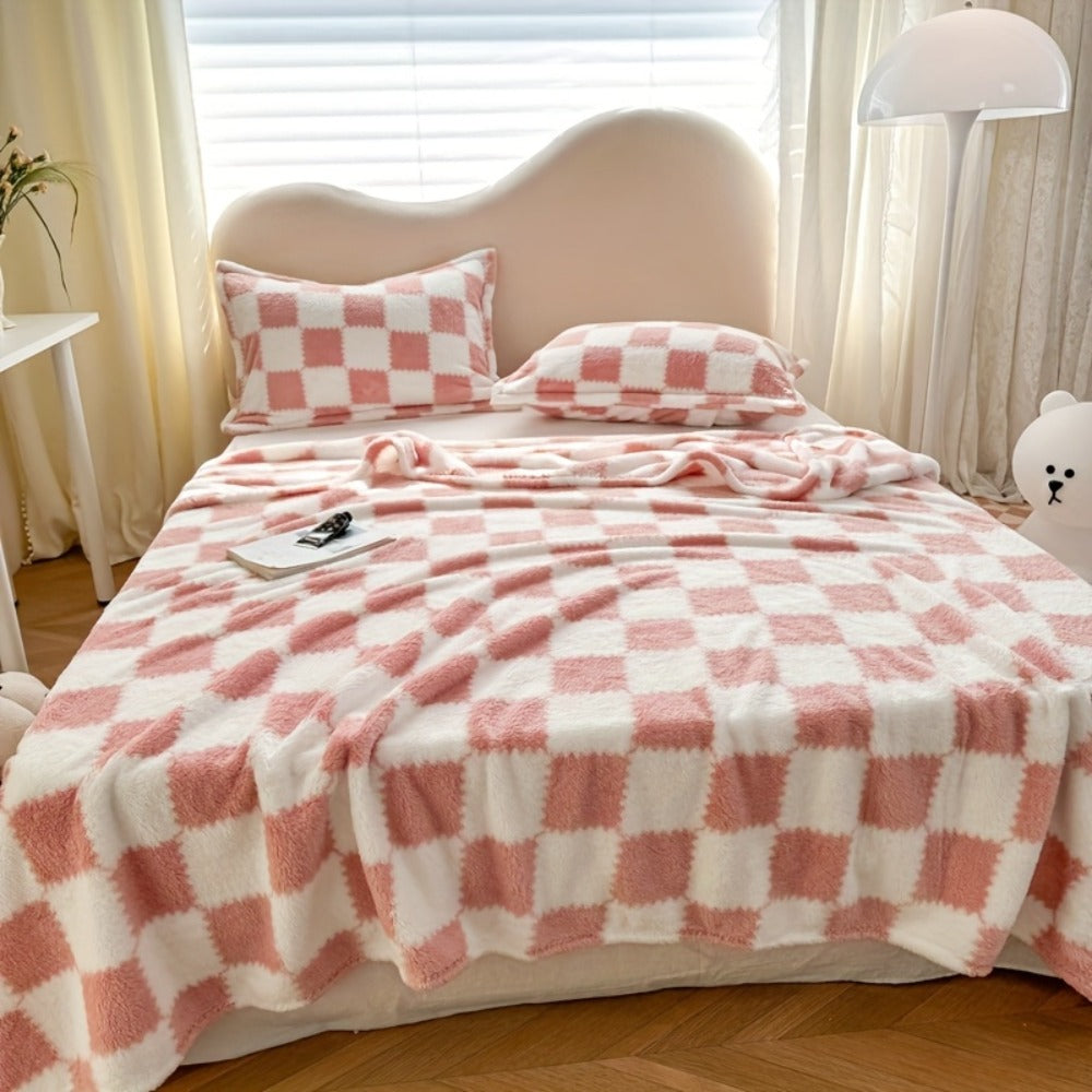 French Plaid Double-Sided Flannel Blanket ¨C Soft Panda & Grid Pattern Throw for Sofa, Bed & Travel, Machine Washable, 6 Designs, 4 Sizes