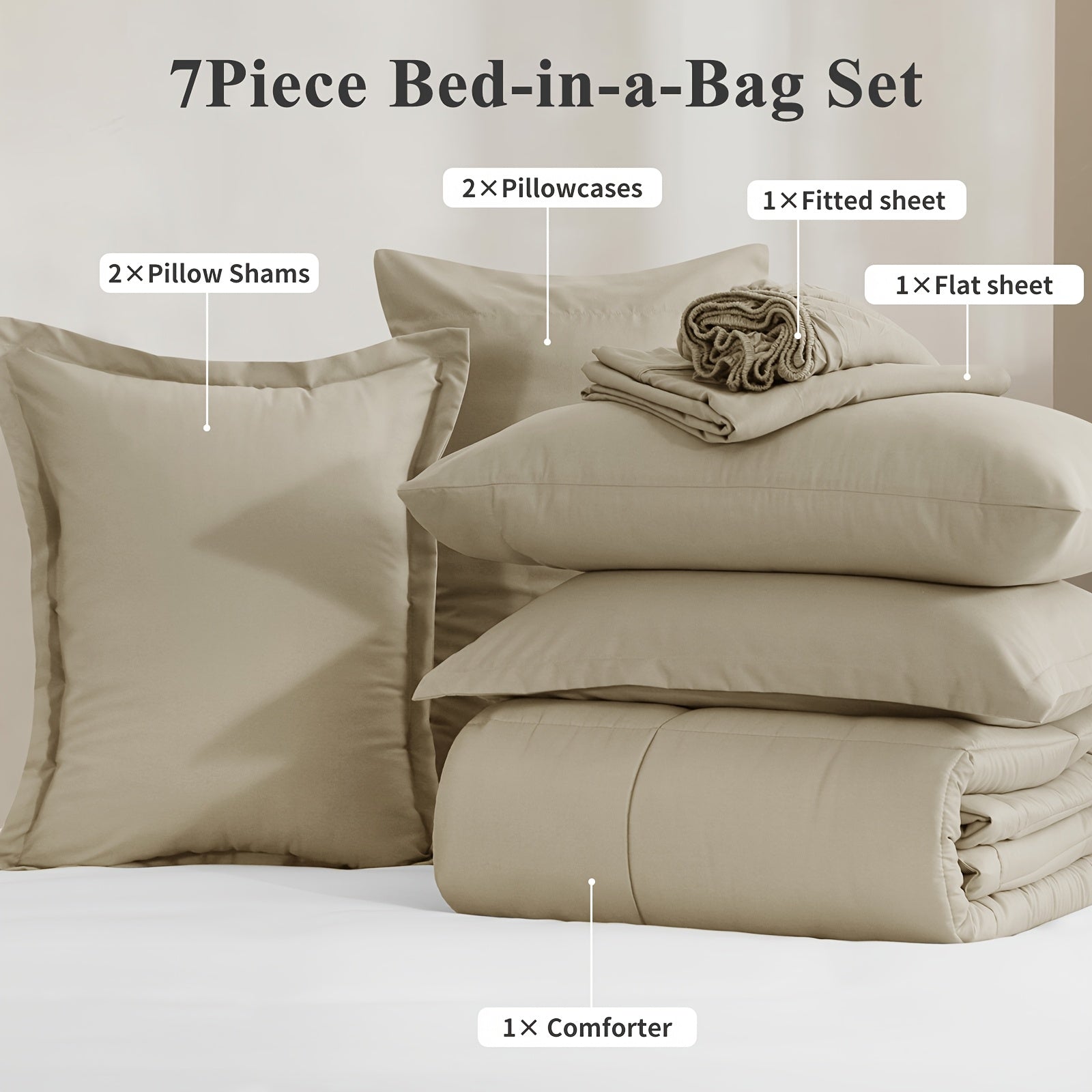 7 Piece Comforter Set Luxury Soft Fluffy Bedding All Season Bed in a Bag with Comforter Fitted Sheet Flat Sheet Pillowcases Hypoallergenic Breathable Easy Care Queen King Twin XL Full