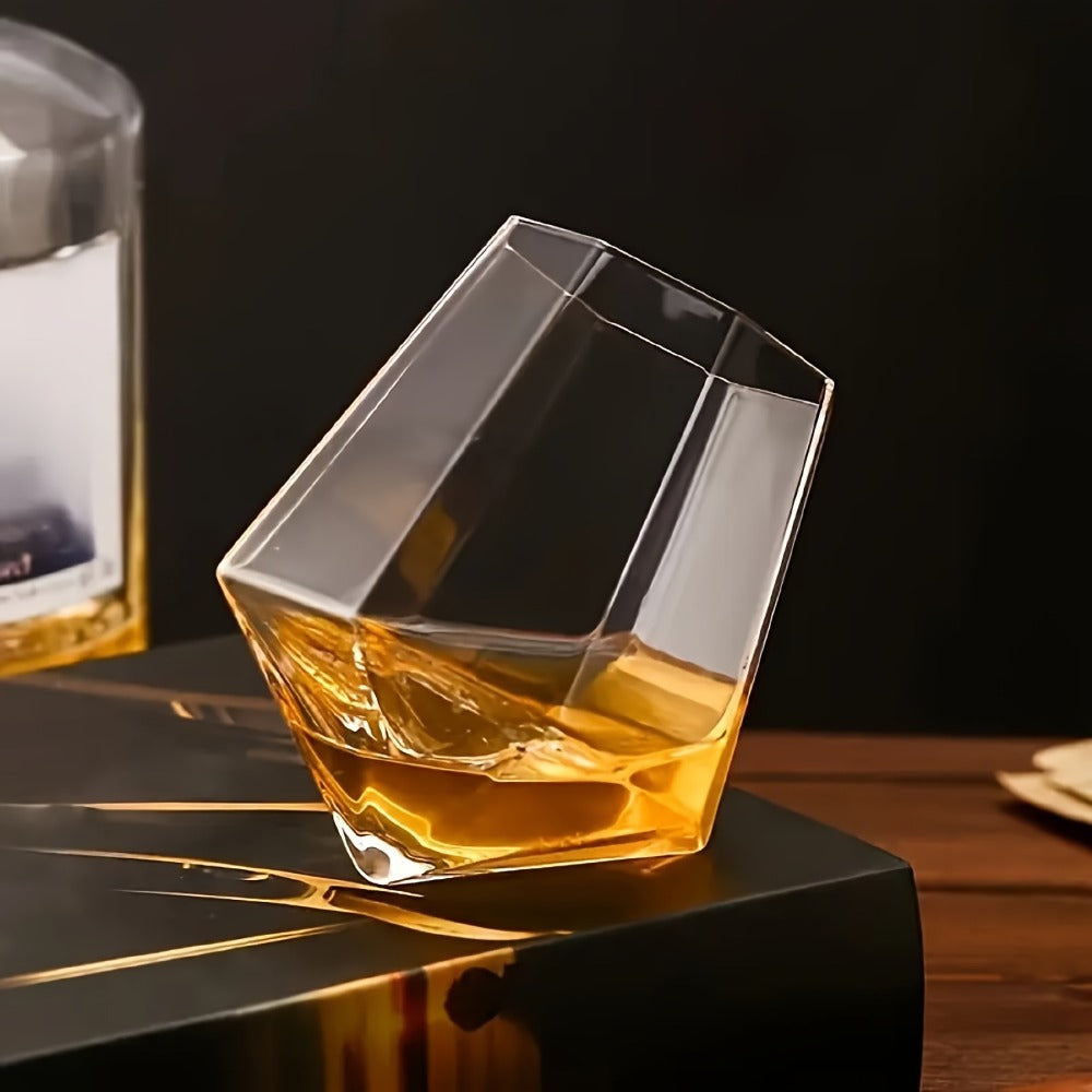 Whiskey Decanter Set with 2 Diamond Glasses & Wooden Rack | Brick Stone Design ¨C Bourbon Rum Vodka Tequila Gift Set for Men Home Bar