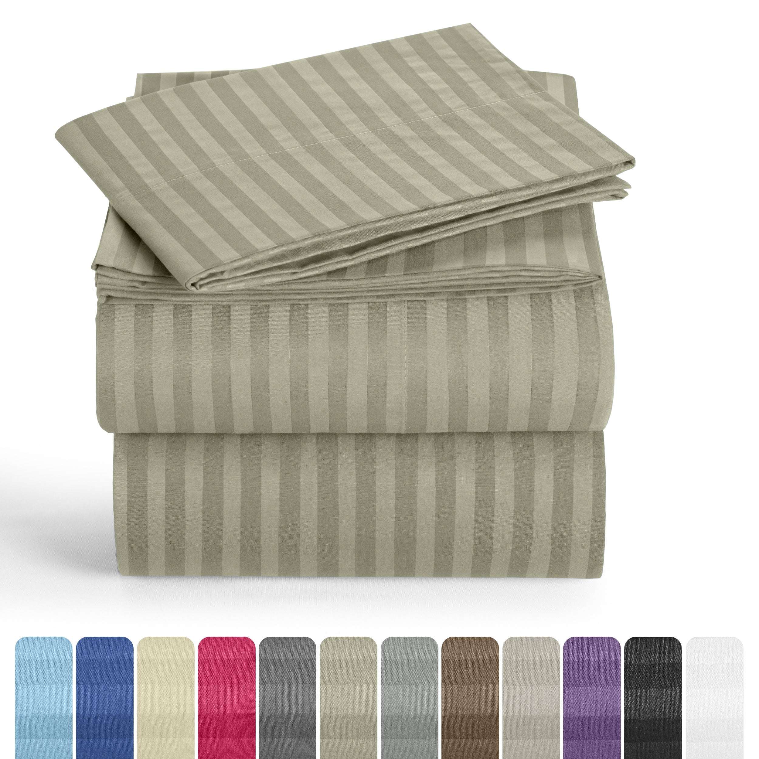 Bed Sheets Set 4/3 Piece Striped - Deep Pocket Fitted Sheet, Soft Breathable Cooling Microfiber Bedding with Pillowcases, Wrinkle Fade Stain Resistant, Hotel Luxury Quality for All Bed Sizes