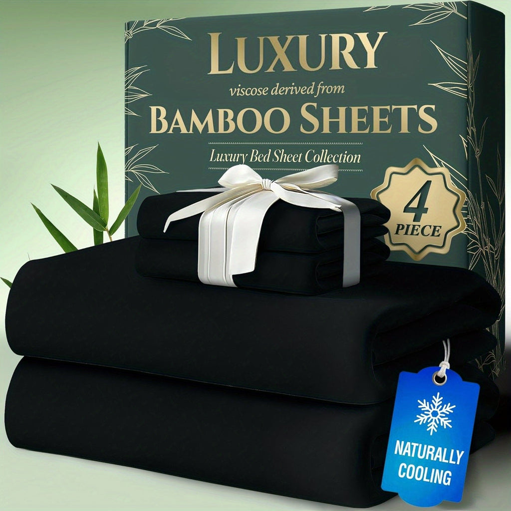 Bamboo Bed Sheet Set Twin Full Queen King - Cooling Soft Deep Pocket Fitted Sheets for Hot Sleepers, Moisture-Wicking Breathable Bedding Set Multiple Colors