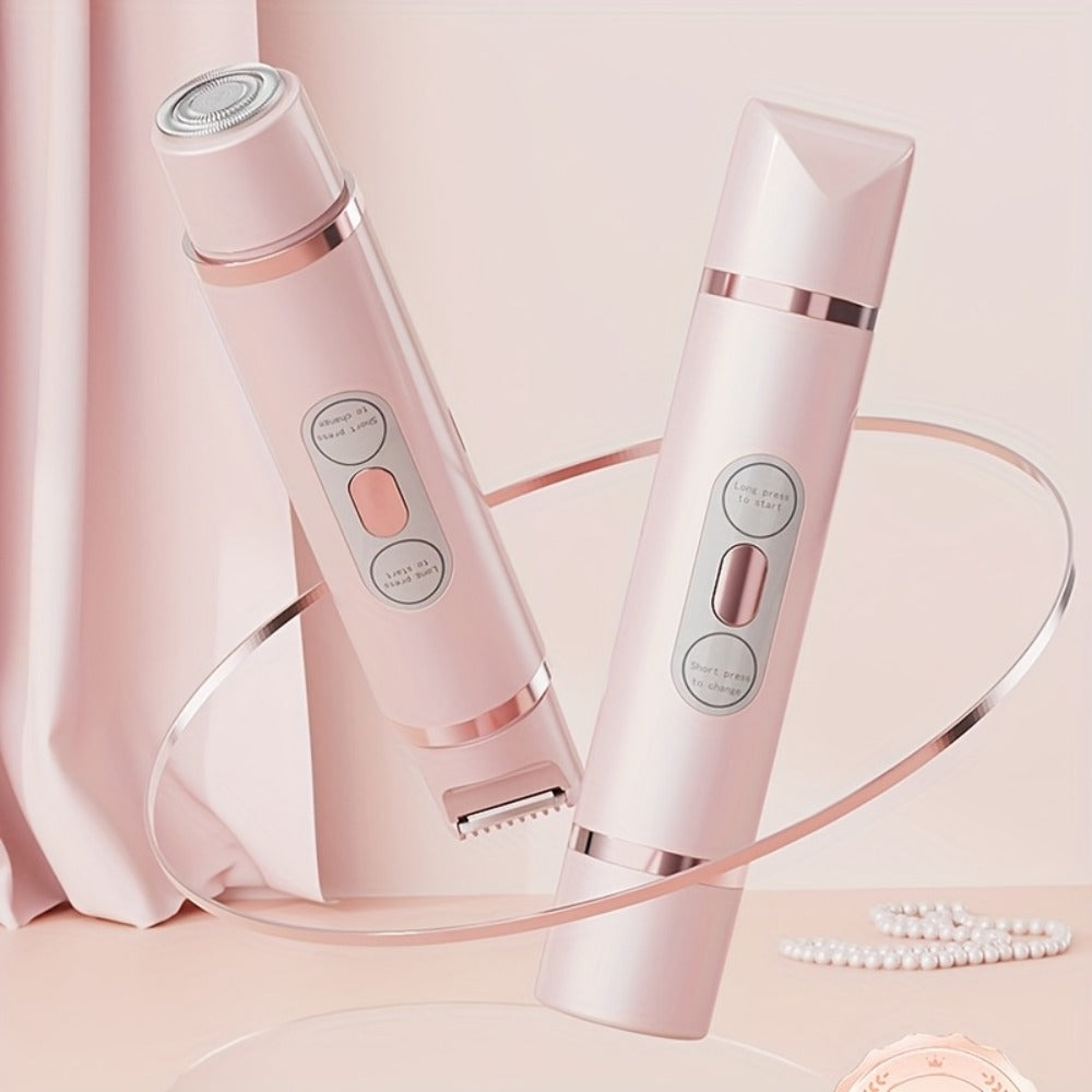 Electric Shaver for Women 2-in-1 USB Rechargeable - Wet & Dry Hair Removal for Bikini, Face, Legs, Underarms & Eyebrows, Portable Cordless Lady Shaver with Stainless Steel Blade, Pink