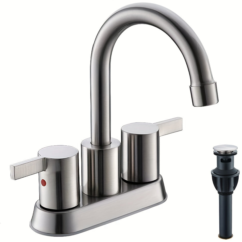 Bathroom Faucet 4-Inch 2-Handle Centerset ¨C 360¡ã Swivel Spout, Pop-Up Drain & Supply Lines Included, 2-3 Hole Vanity Sink Faucet for RV & Home, Brushed Gold, Matte Black, Nickel & Chrome