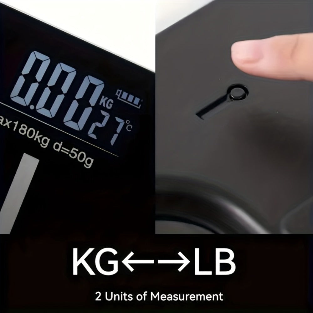 USB Rechargeable Bathroom Scale 400lb ¨C Smart Digital Body Weight Scale, HD LCD & Fahrenheit Temperature Display, kg/lb Switch, Ultra-Wide Platform, USB Charging or Battery Powered, Black & Pink