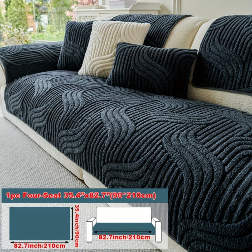 Stretch Velvet Sofa Cover Non-Slip | Plush Shu Velveteen Couch Slipcover, Modern Luxury Pet Friendly Machine Washable, 2 3 4 Seat, Armrest & Pillowcase, Living Room Bedroom Office