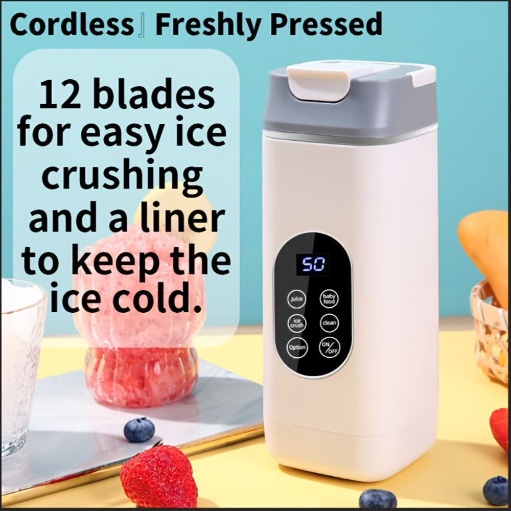 Portable Juicer USB Rechargeable with LED Display - Handheld Personal Blender for Smoothies, Juice & Ice Crush, Li-Ion Battery Powered Mini Juicer Cup for Home, Gym, Travel & Outdoor, Multiple Styles