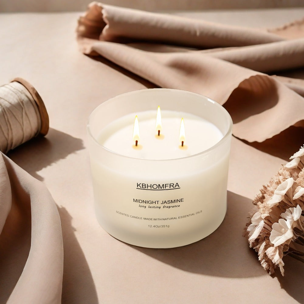 Scented Candles 3-Wick Large Soy Wax Candle 12.4oz - 70 Hour Burn Time, Natural Soy Blend & Beeswax, Luxury Gift Box, 6 Scents: Vanilla Coconut, Lemon Lavender, Jasmine, Citrus Sage, Pink Sands, Gardenia