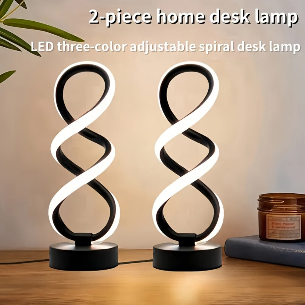 Spiral LED Table Lamp, Dimmable Push Button Control Desk Light for Bedroom Living Room Office, Modern Metal Base Indoor Accent Lamp, Unique Spiral Design Home Decor Gift for Christmas Birthday Valentine
