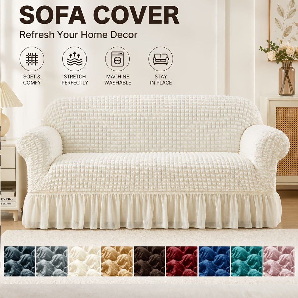 Seersucker Sofa Slipcover Elastic Band Closure Pet-Friendly All-Purpose Sofa Cover for Living Room Home Decor Protection ¡ª Single 2 4 Seater Multiple Colors