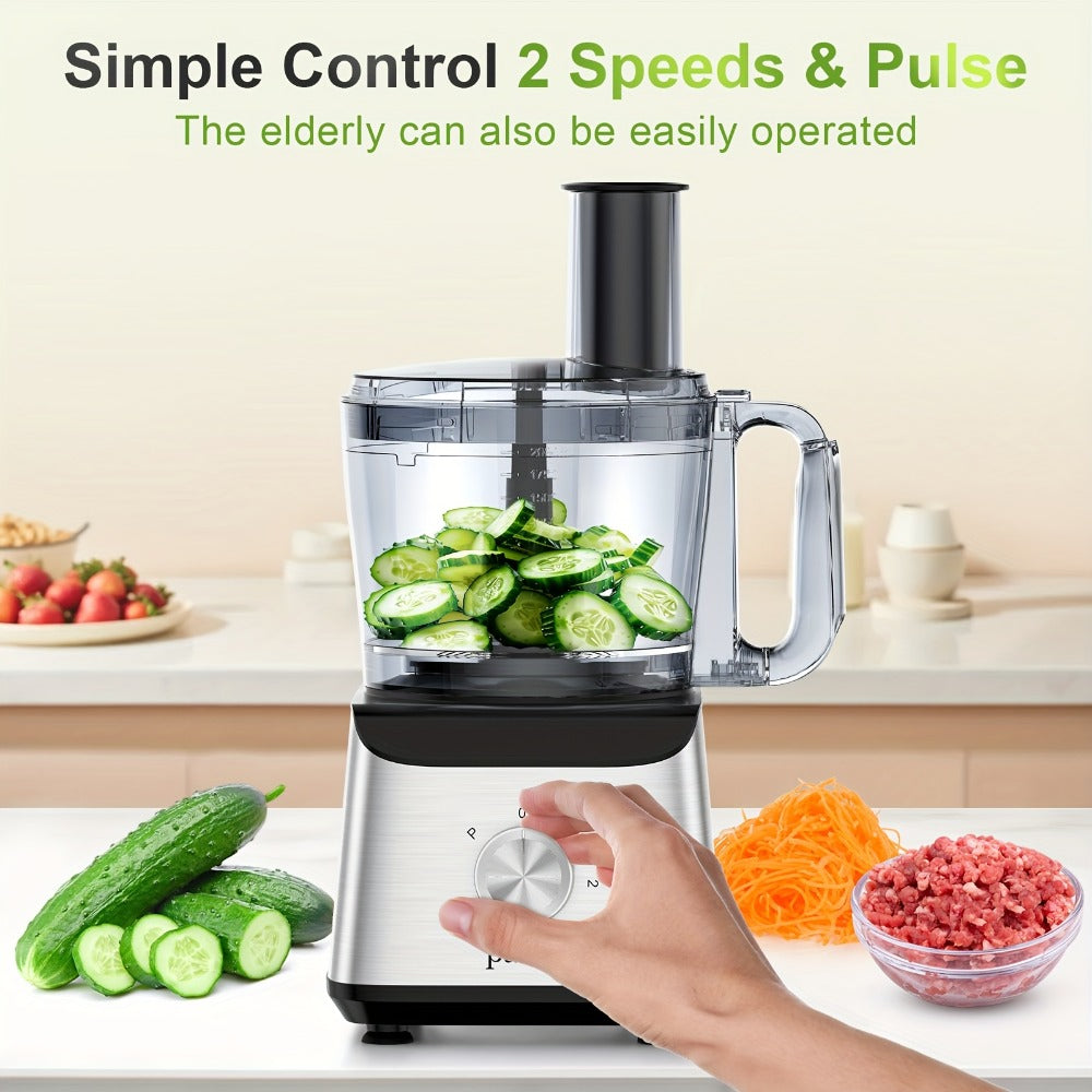 Food Processor 600W 6-in-1 Electric Food Chopper 12-Cup Bowl for Chopping Mincing Dicing Shredding Slicing Puree Dough with Food Chute and Pusher Black Silver