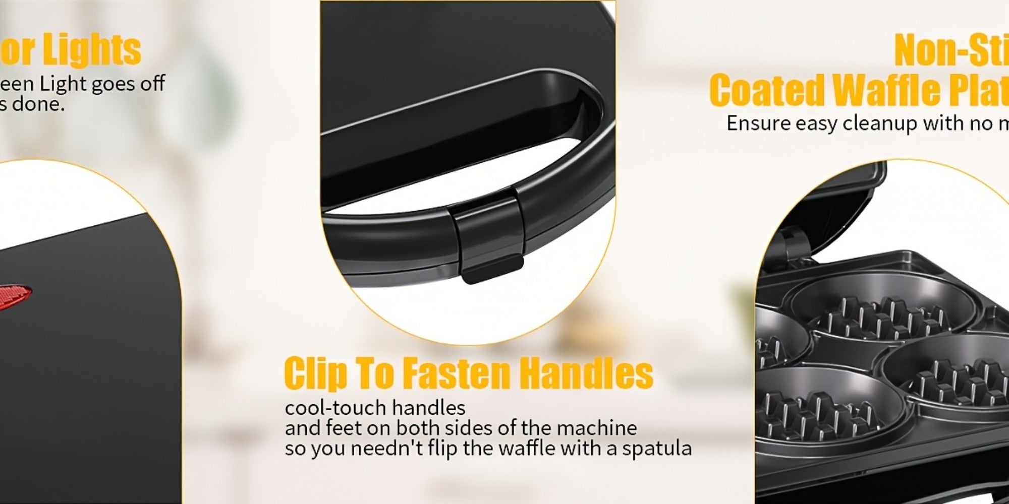 Mini Waffle Maker Machine Makes 8 Bite-Sized 2-Inch Waffles, Dual Non-Stick Aluminum Plates, Cool-Touch Handle, Compact Space-Saving Design for Family Breakfast, Snacks & Desserts