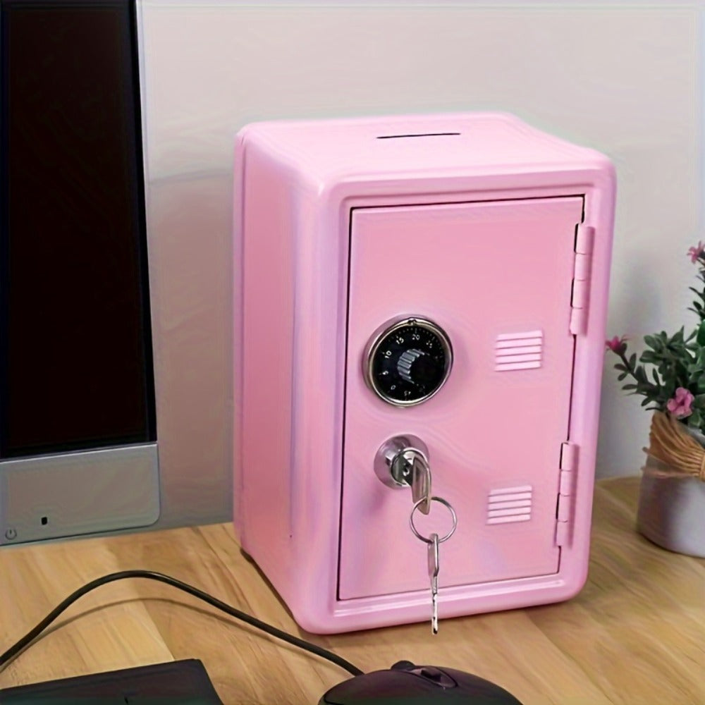 Password Lock Cash and Coin Storage Box with Key Lock Portable Money Box for Saving Cash Coins Notebooks Passports Valuables Home Office Security Gift Red Pink