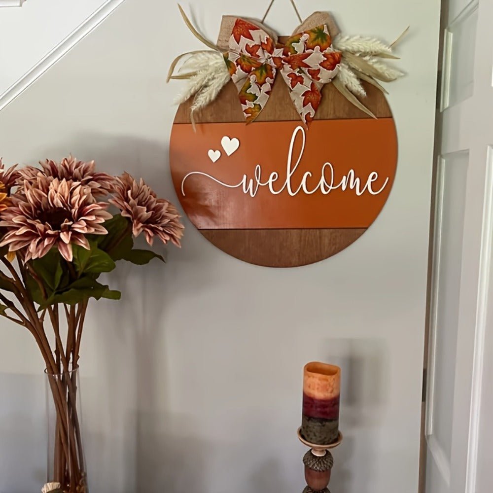 Hello Fall 3D Door Hanger ¨C Autumn Harvest Pumpkin Wheat Bow Fall Wreath Door Sign Seasonal Home Decor