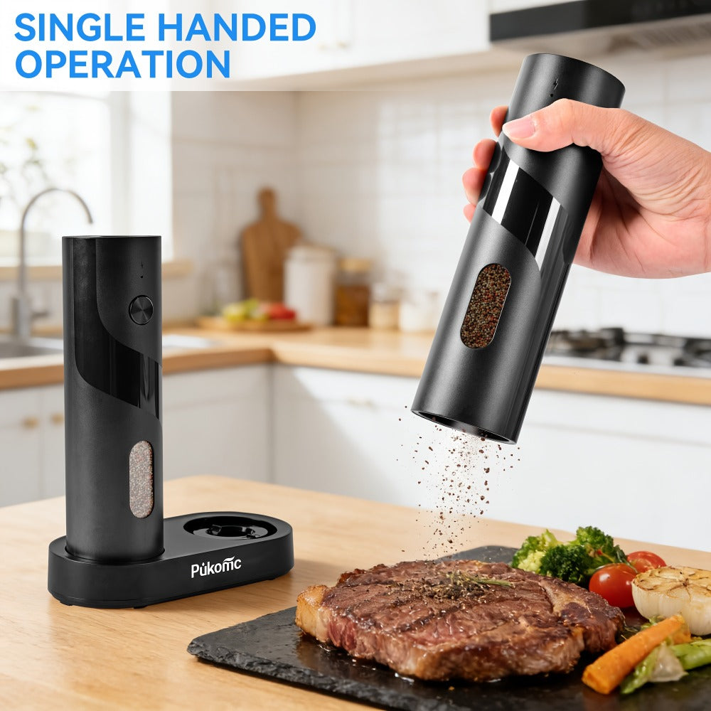 Electric Pepper Grinder Set of 2, Rechargeable with Charging Base, 6 Adjustable Coarseness Settings, Built-in LED Light & ABS Motor ¡ª Salt & Pepper Mill for Peppercorns & Spices, Brush Included