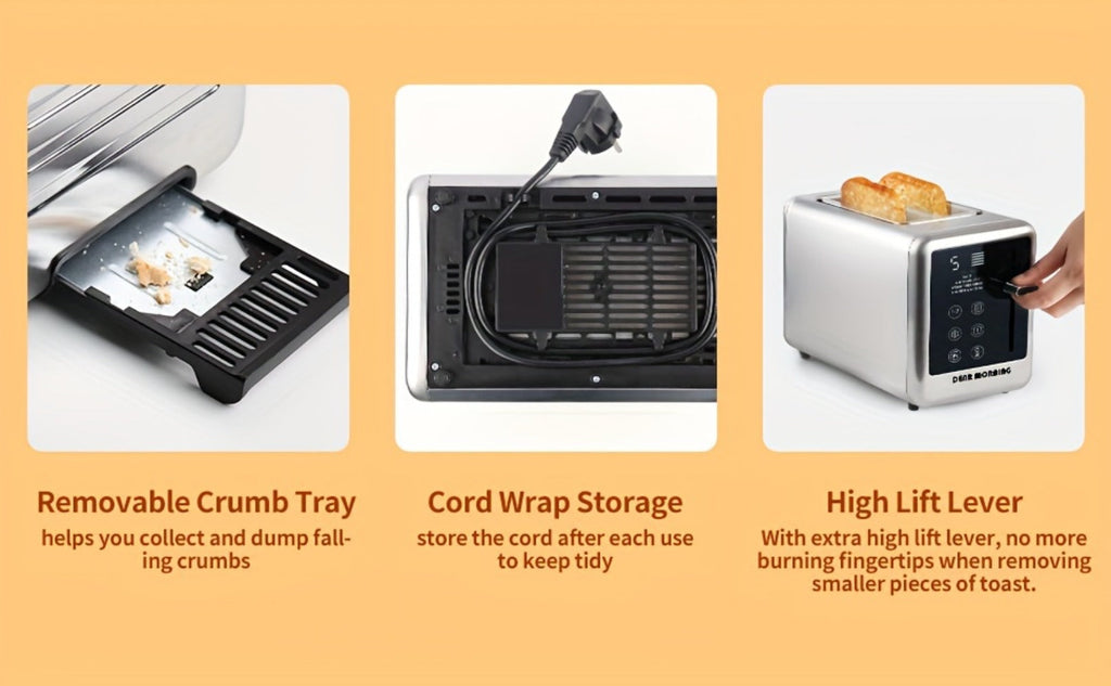 Stainless Steel Toaster 2-Slice Smart Touch Screen ¨C 5 Bread Selections, 7 Shade Settings, Bagel/Defrost/Cancel/Reheat, 1.5¡± Wide Slot, Removable Crumb Tray