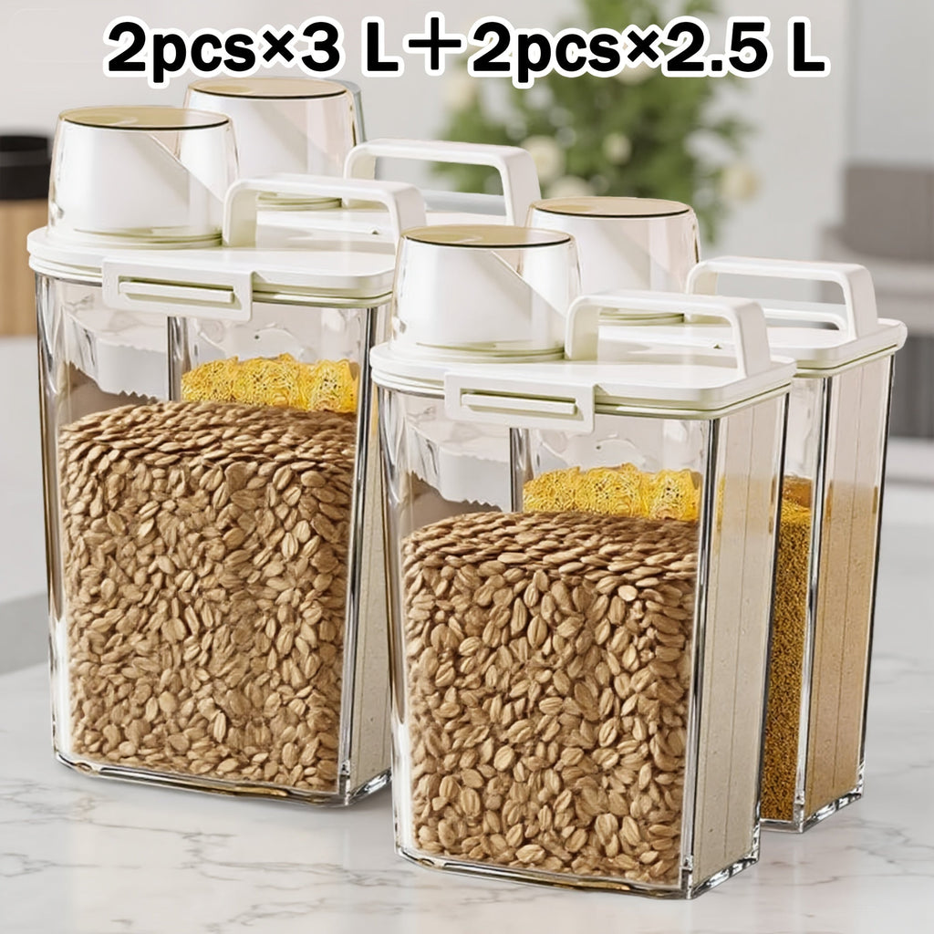 Airtight Food Storage Containers 2/4/6 Pack - BPA-Free 2.5L & 3L Plastic Pantry Bins with Lids, Measuring Cup, Leakproof Seal for Nuts, Flour, Rice, Kitchen Organizer