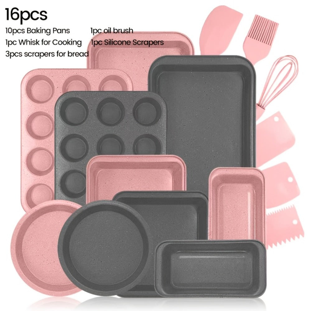 Nonstick Baking Pan Set 2 to 18pcs Carbon Steel Round Square Cake Pan Muffin Pan Bread Pan Cookie Sheet Pizza Pan Wire Rack Whisk Spatula Measuring Spoon Complete Bakeware Set