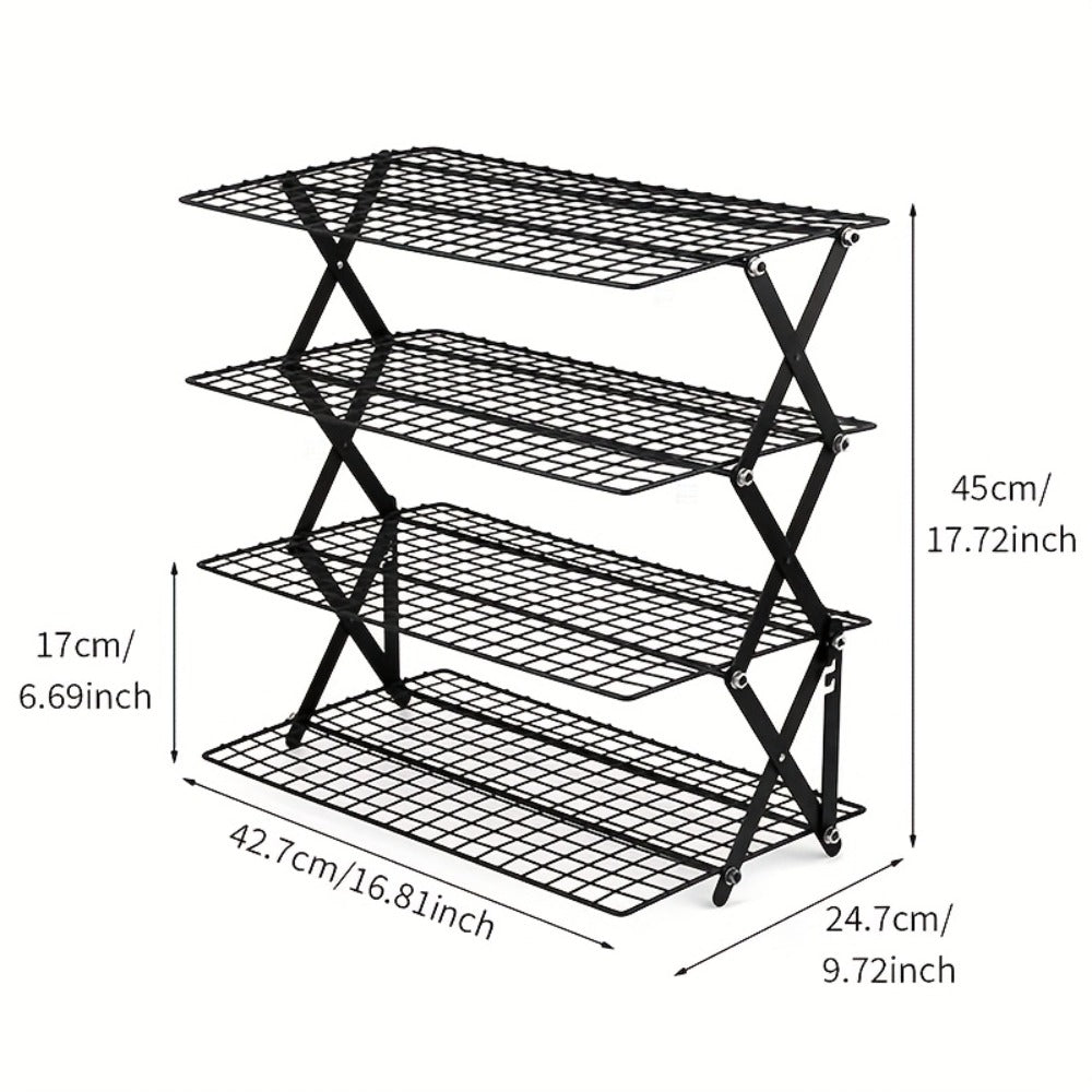 4-Tier Collapsible Cooling Rack Set with Muffin Cups - Metal Wire Baking Rack for Cookies Cakes Bread Roasting BBQ Countertop Kitchen Drying Rack