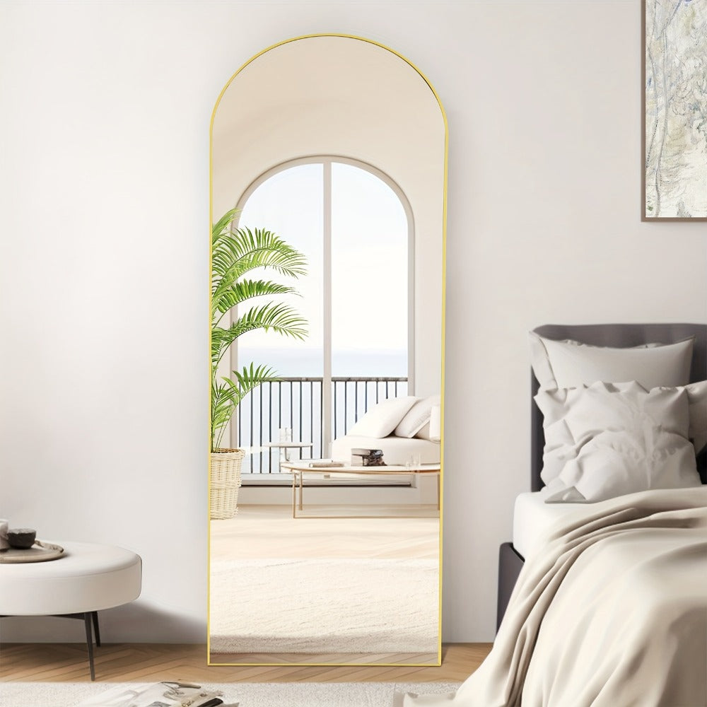 Full Length Floor Mirror with Stand ¨C Arched & Rectangular Full Body Mirror, Aluminum Alloy Frame, Shatter-Proof Nano Glass, Bedroom Living Room Cloakroom Wall Leaning Mirror