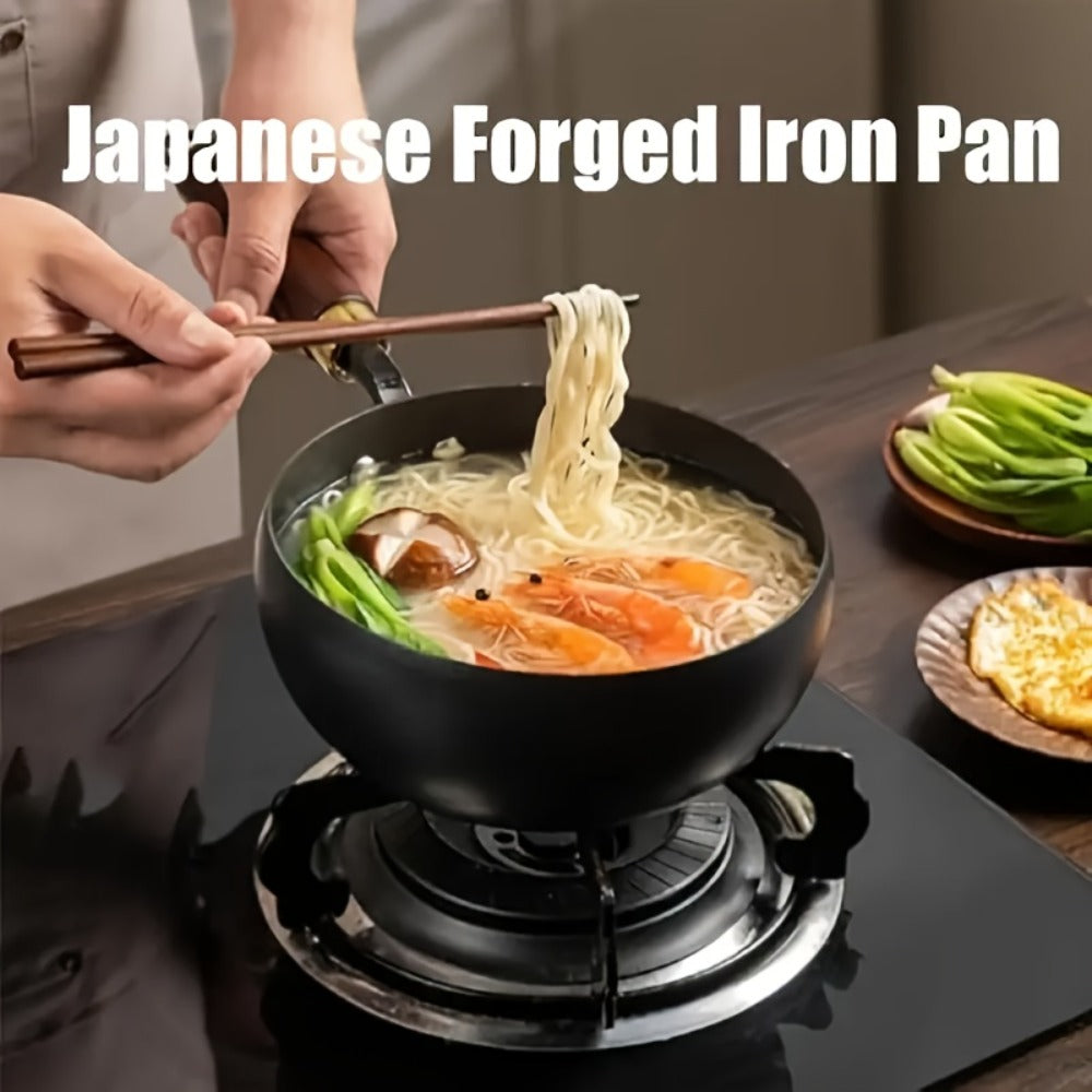 Cast Iron Wok 9.45 Inch Japanese Uncoated Iron Frying Pan Round Bottom Stir Fry Pan with Lid for Gas Stove Induction Cooker Seasoned Cookware for Home Kitchen