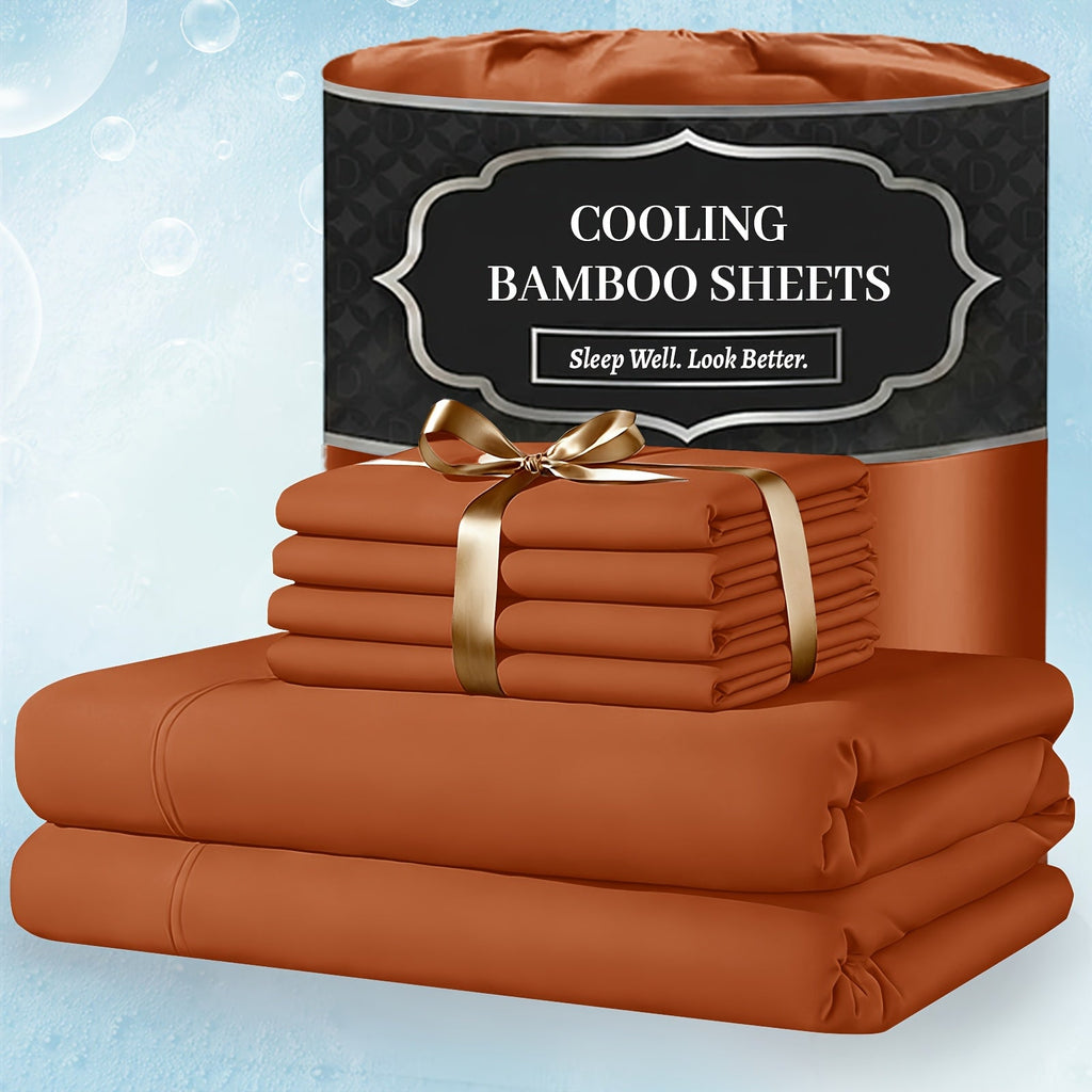 Bamboo Bed Sheet Set 4 Piece Extra Deep Pocket Cooling Breathable Soft Wrinkle Free Hotel Luxury Fitted Sheet Flat Sheet Pillowcases Twin Full Queen King