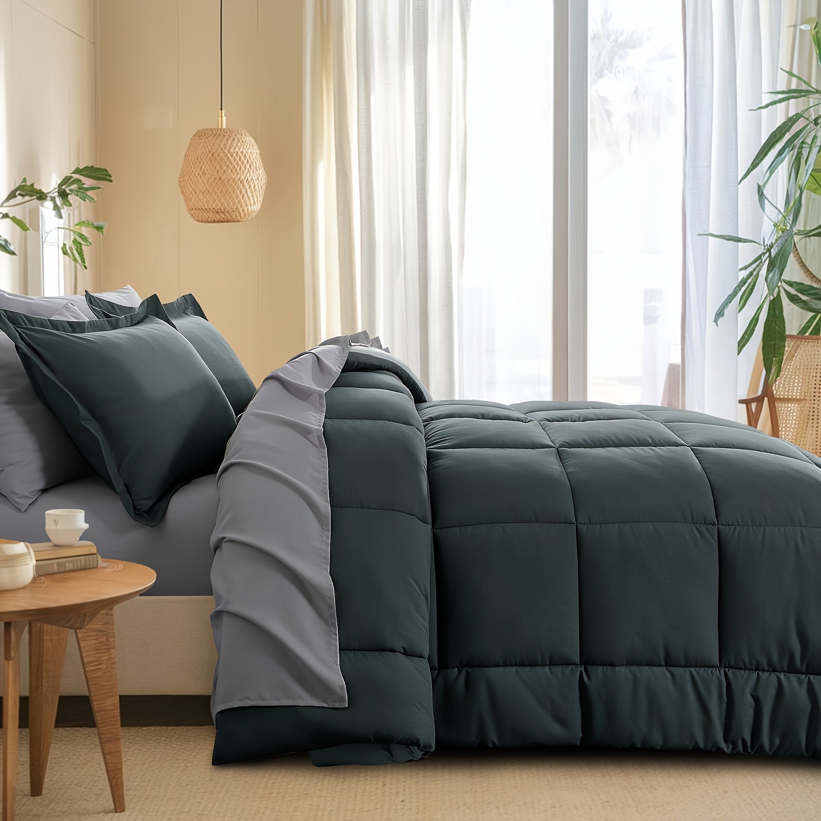 7 Piece Comforter Set Luxury Soft Fluffy Bedding All Season Bed in a Bag with Comforter Fitted Sheet Flat Sheet Pillowcases Hypoallergenic Breathable Easy Care Queen King Twin XL Full