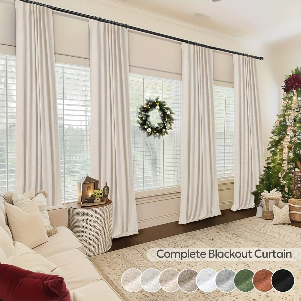 100% Blackout Curtains 4 Panels Faux Linen Textured Thermal Insulated Drapes - Room Darkening Window Curtains for Living Room Bedroom, Clip Rings & Rod Pocket, Energy Efficient Home Decor 50W x 84-120L