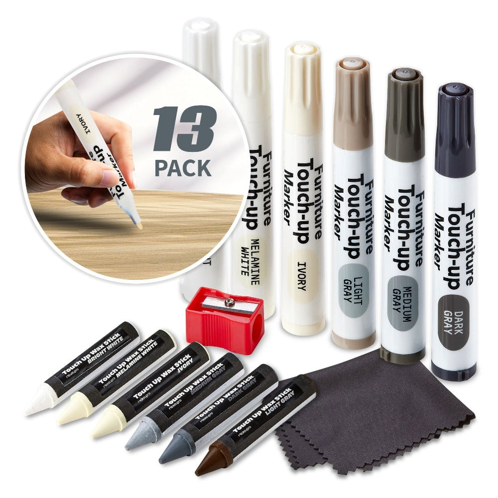 Wood Scratch Repair Kit Furniture Touch Up Markers Scratch Stain Repair Pens for Wood Furniture Tables Desks Floors Bedposts Cabinets Dark Light Mixed Colors 13 PC or 34 PC Carpenter Essential