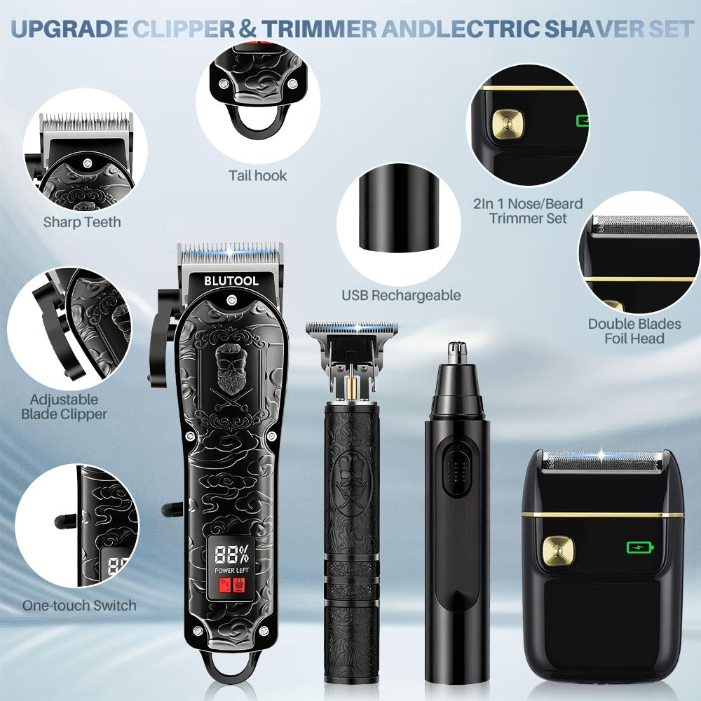 Men's Grooming Set USB Rechargeable Hair Clipper Electric Shaver Nose Ear Hair Trimmer with LCD Battery Display 2-Piece and 4-Piece Options Gift for Husband Boyfriend