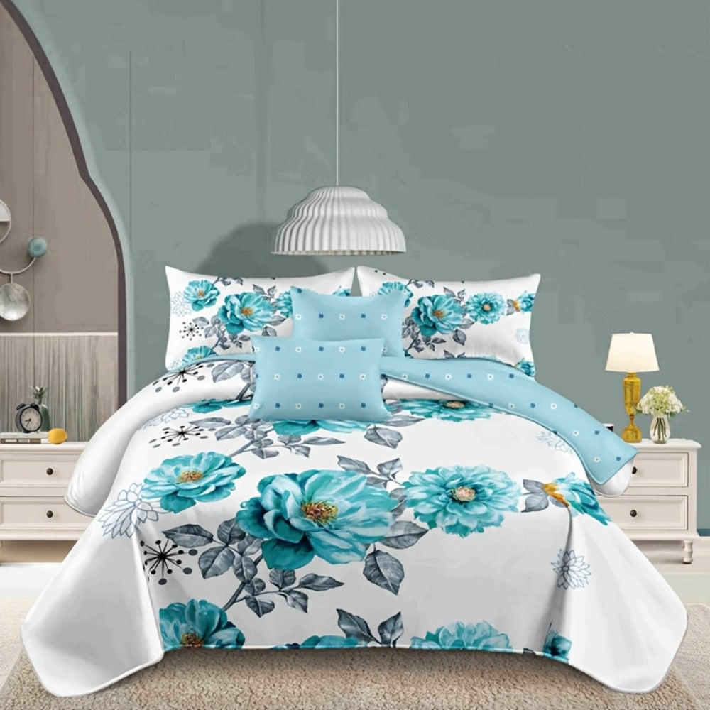 Teal Floral Comforter Set Twin Queen King Gradient Oil Painting Style Botanical Luxury Quilt Bedding Soft Microfiber All Season Bed in a Bag Gift