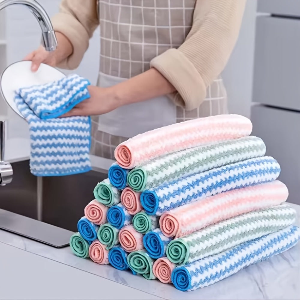 Microfiber Cleaning Cloths 18 Pack Ultra-Fine Fiber Reusable Dishwashing Cloths Knit Texture Multi-Color Assorted for Home Kitchen Dish Washing Counter Wiping Modern Style Cleaning Set