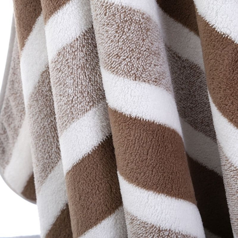 Striped Bath Towel Set 1 or 4 Pack 346GSM - 100% Polyester Super Soft Skin Friendly Absorbent Quick Dry | 70x140cm 27.6x55.1in | Green Gray Red Multi-Color | Home Bathroom Beach Essentials