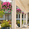 Artificial Hanging Flowers Outdoor UV-Resistant Fake Petunias with Planter Basket ¨C Realistic Faux Hanging Plants for Garden Patio Porch Balcony Railing Decor