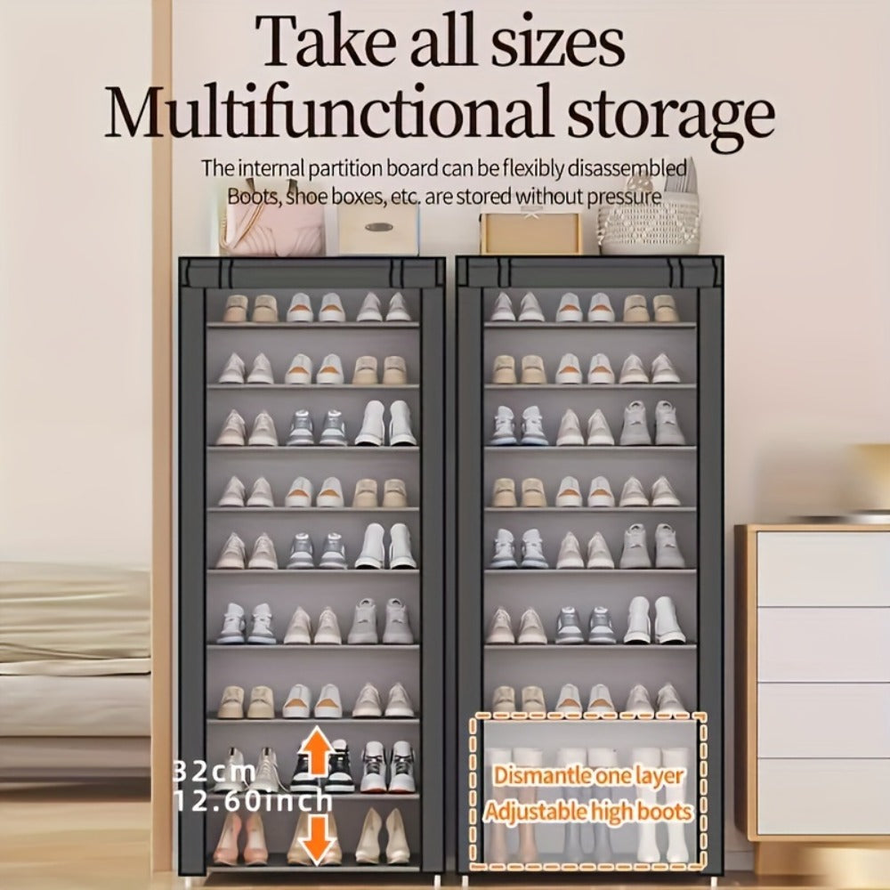 10-Layer Shoe Rack with Dust Cover ¨C Non-Woven Portable Shoe Cabinet Organizer for Entryway, Bedroom & Dormitory Storage