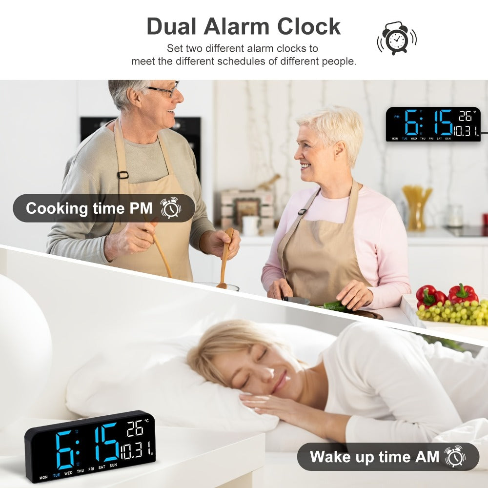 LED Alarm Clock Large Screen - Digital Clock with Temperature Humidity Week Display, Bedroom Living Room Office Desk Clock