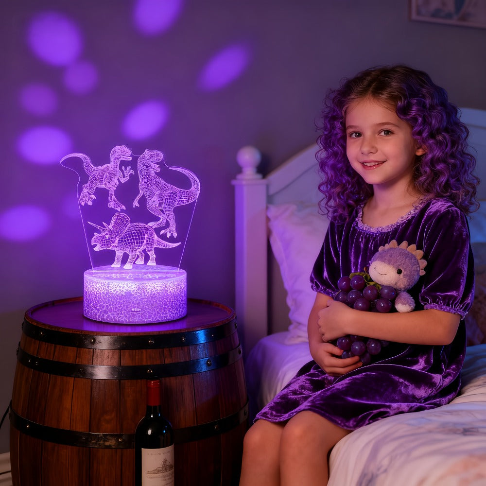 3D Holographic Dinosaur Night Lamp 16 Color Changing T-Rex LED Bedside Lamp Remote Touch Control Adjustable Brightness Kids Room Decor Gift Boys Girls Jurassic