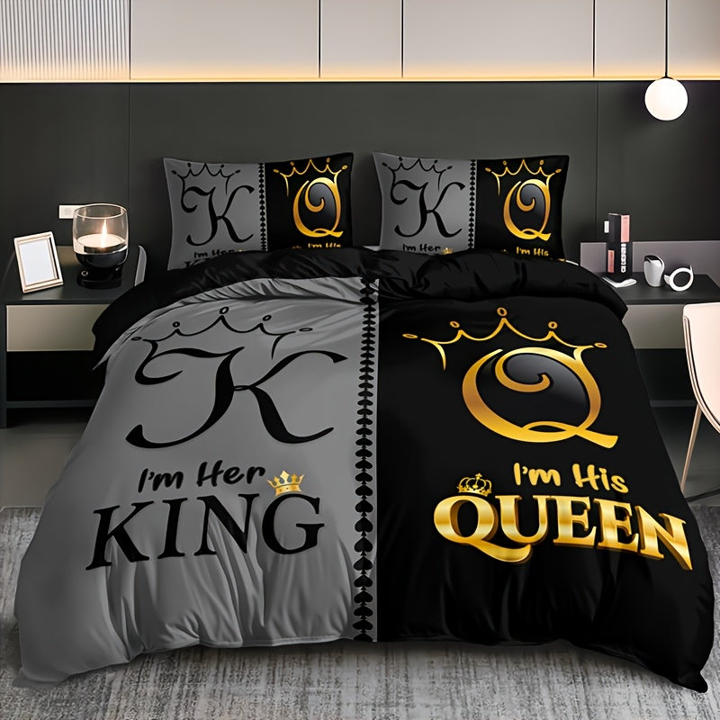 Duvet Cover Set 3pcs Soft Crown Print Bedding with 2 Pillowcases Twin Full Queen King All Seasons