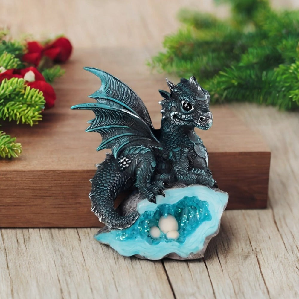 Dragon Figurine Statue Guarding Crystal Cave Polyresin Collectible Home Decor Sculpture Fantasy Dragon Gift for Birthday Housewarming Holiday Room Office Shelf Decor