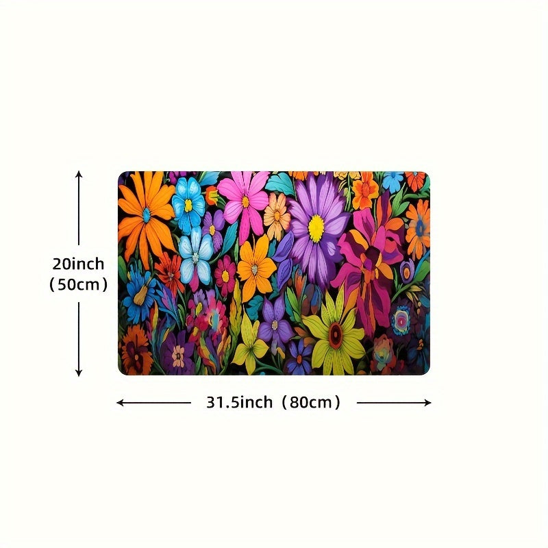 Kitchen Mat Floral Design ¨C Soft Non-Slip Rectangular Rug, Machine Washable 100% Polyester Floor Mat for Kitchen, Bathroom, Laundry Room, Living Room & Bedroom