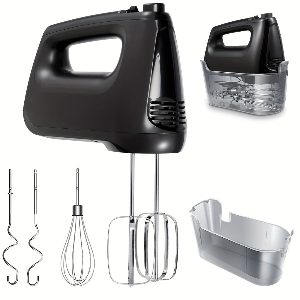 Electric Hand Mixer 250W with Storage Case ¨C 5-Speed Plus Turbo Handheld Mixer with 5 Stainless Steel Attachments (2 Beaters, 2 Dough Hooks & 1 Whisk) ¨C Kitchen Baking Mixer in Blue, Black, White & Silver