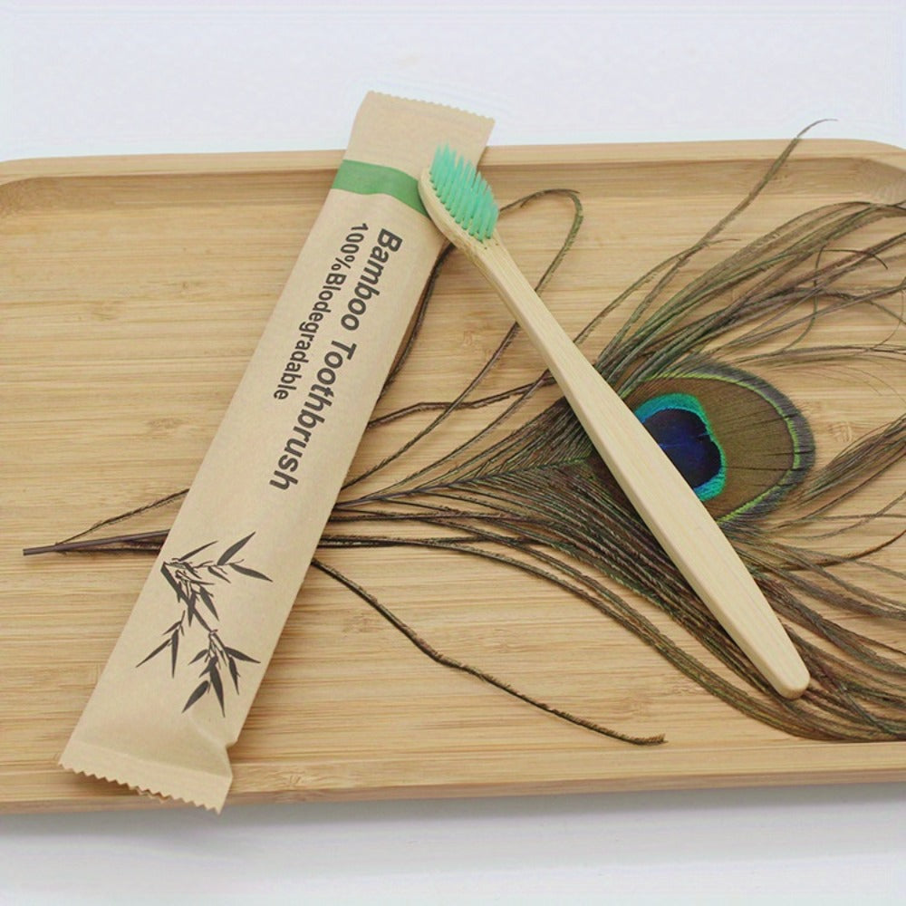 Bamboo Toothbrushes 20-Pack Soft Bristles - Individually Wrapped Eco-Friendly Wood Handle for Sensitive Teeth & Gums, Daily Oral Care Home Travel Hiking