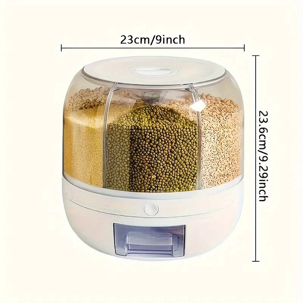 Rotating Rice Storage Container with Multi-Compartment ¨C Large Capacity Grain Bucket, Moisture-Proof Insect-Proof Sealed Tank for Rice, Flour, Pet Food Kitchen Organizer