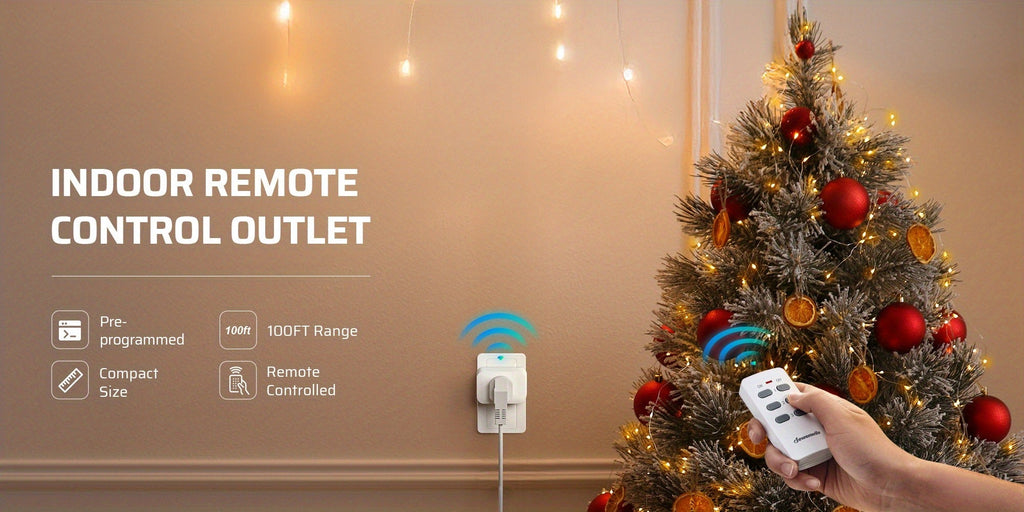 Wireless Remote Control Outlet Switch 100ft RF Range Programmable Expandable Plug-in Remote Light Switch No Wiring for Lamps Fans Appliances Indoor Use