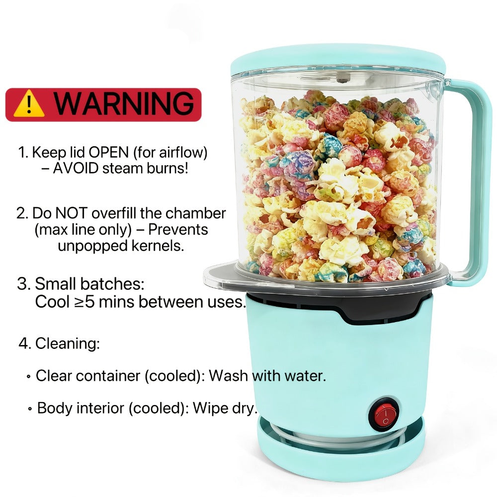 Oil-Free Popcorn Maker Hot Air Popcorn Machine 2-Minute Quick Popping 95% Pop Rate Built-In Serving Bowl Stackable Storage Hidden Cord Family Kitchen Gift